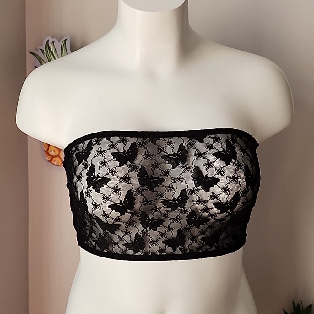 Wild Fable Black - Butterfly Sheer Lace Tube Cover Up Top​​​​​​
